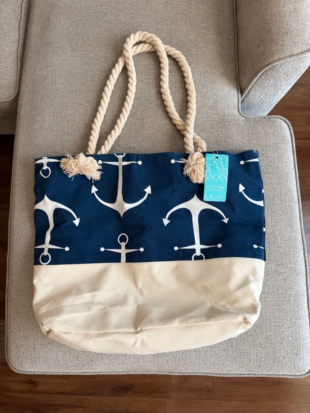 Navy & Cream Anchor Rope-Handle Shoulder Bag